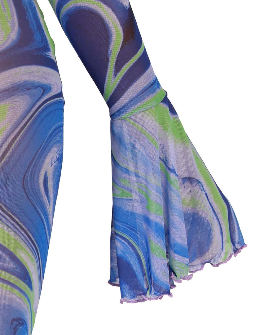 Hot & Delicious Black Bead Blue Blossom Tie-Front Long Sleeve Top 5 Hot & Delicious Black Bead Blue Blossom Tie-Front Long Sleeve Top