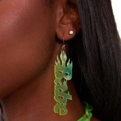 Nomad Kandi X IHeartRaves Bass Babe Neon Green Flame Earrings Accessories 5 Nomad Kandi X IHeartRaves Bass Babe Neon Green Flame Earrings Accessories