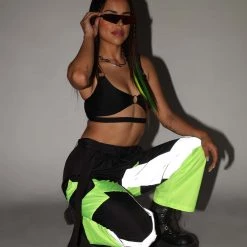 Hot & Delicious Black Bead Neon Frenzy Speed Clasp Reflective Pants New Arrivals