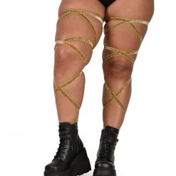 Andrew - Agent Pair Of Non-Slip Gold Glitter Leg Wraps