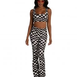 Cherry Mellow, Inc. Clothing Ahead Of The Game Checkered Bell Bottoms