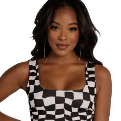 Cherry Mellow, Inc. Clothing Ahead Of The Game Checkered Crop Top
