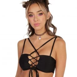 OhYes Angel Of The Night Lace-Up Crop Top Clothing