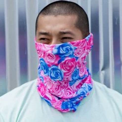 INTO THE AM Masks & Bandanas Field Of Roses Seamless Mask Bandana - Blue/Pink