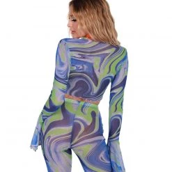 Hot & Delicious Black Bead Blue Blossom Tie-Front Long Sleeve Top 13 Hot & Delicious Black Bead Blue Blossom Tie-Front Long Sleeve Top