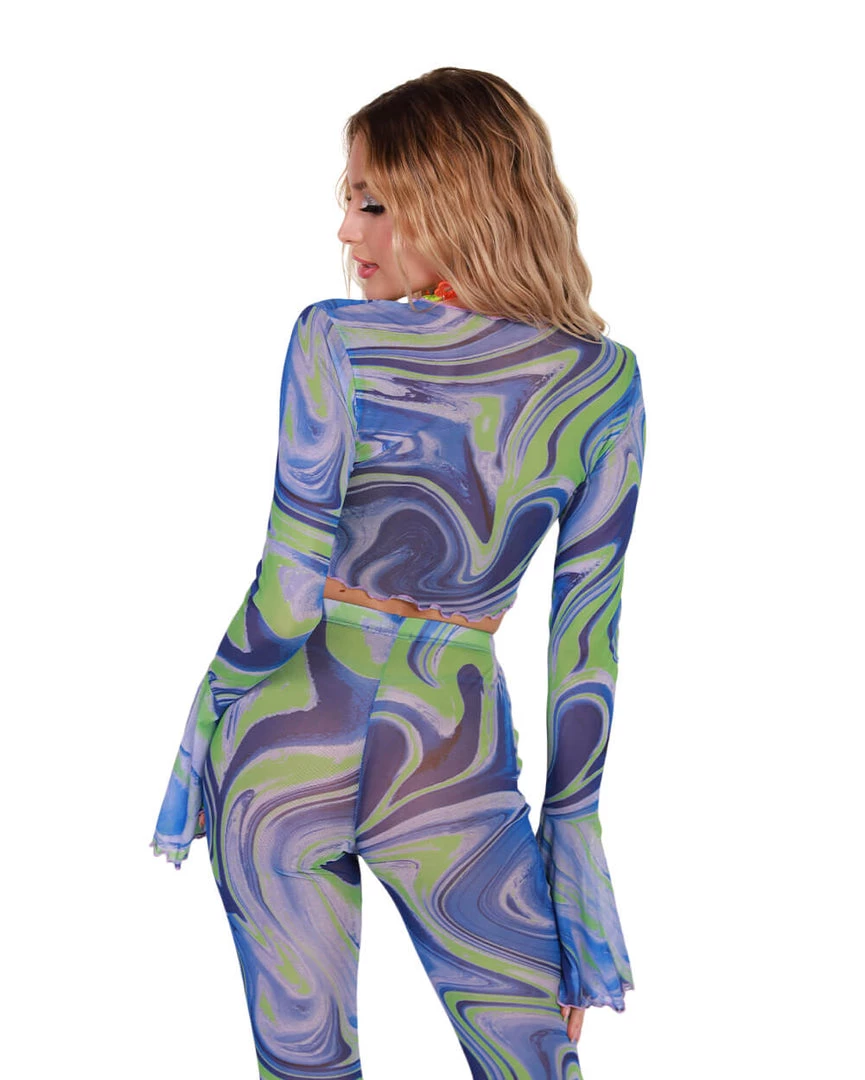 Hot & Delicious Black Bead Blue Blossom Tie-Front Long Sleeve Top 8 Hot & Delicious Black Bead Blue Blossom Tie-Front Long Sleeve Top