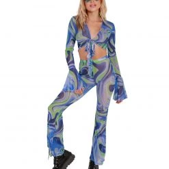 Hot & Delicious Black Bead Blue Blossom Bell Bottoms