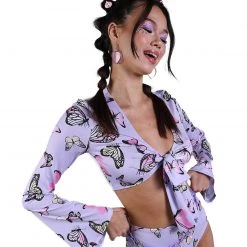 Cherry Mellow, Inc. Butterfly Groove Front Tie Crop Top 15 Cherry Mellow, Inc. Butterfly Groove Front Tie Crop Top