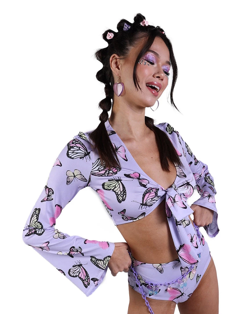 Cherry Mellow, Inc. Butterfly Groove Front Tie Crop Top 9 Cherry Mellow, Inc. Butterfly Groove Front Tie Crop Top