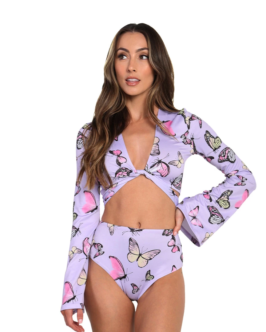 Cherry Mellow, Inc. Butterfly Groove Front Tie Crop Top 3 Cherry Mellow, Inc. Butterfly Groove Front Tie Crop Top