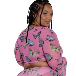 Cherry Mellow, Inc. Tops Butterfly Groove Mesh Front Tie Crop Top 29 Cherry Mellow, Inc. Tops Butterfly Groove Mesh Front Tie Crop Top