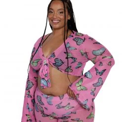 Cherry Mellow, Inc. Tops Butterfly Groove Mesh Front Tie Crop Top 26 Cherry Mellow, Inc. Tops Butterfly Groove Mesh Front Tie Crop Top