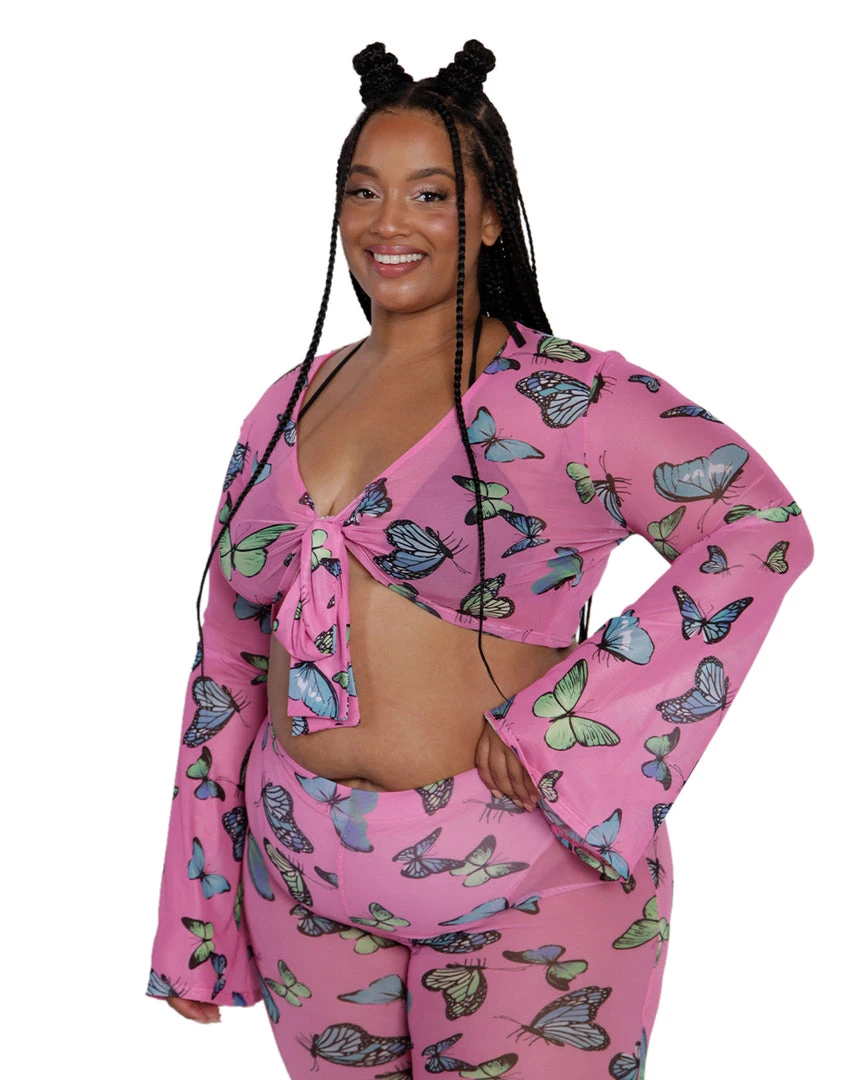 Cherry Mellow, Inc. Tops Butterfly Groove Mesh Front Tie Crop Top 13 Cherry Mellow, Inc. Tops Butterfly Groove Mesh Front Tie Crop Top