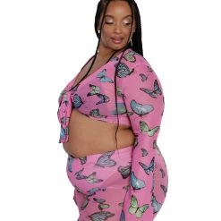 Cherry Mellow, Inc. Tops Butterfly Groove Mesh Front Tie Crop Top 27 Cherry Mellow, Inc. Tops Butterfly Groove Mesh Front Tie Crop Top