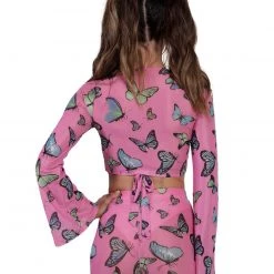 Cherry Mellow, Inc. Tops Butterfly Groove Mesh Front Tie Crop Top 19 Cherry Mellow, Inc. Tops Butterfly Groove Mesh Front Tie Crop Top