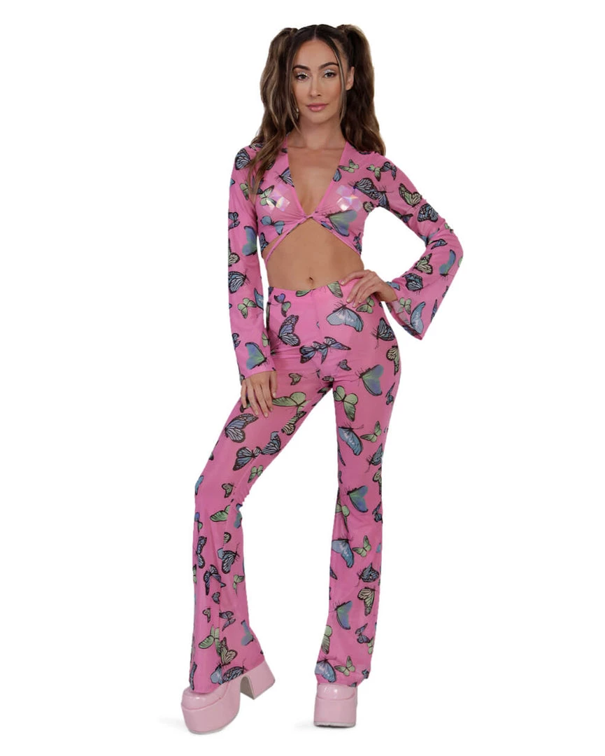 Cherry Mellow, Inc. Tops Butterfly Groove Mesh Front Tie Crop Top 5 Cherry Mellow, Inc. Tops Butterfly Groove Mesh Front Tie Crop Top