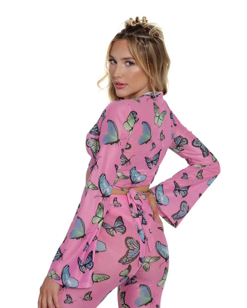 Cherry Mellow, Inc. Tops Butterfly Groove Mesh Front Tie Crop Top 12 Cherry Mellow, Inc. Tops Butterfly Groove Mesh Front Tie Crop Top