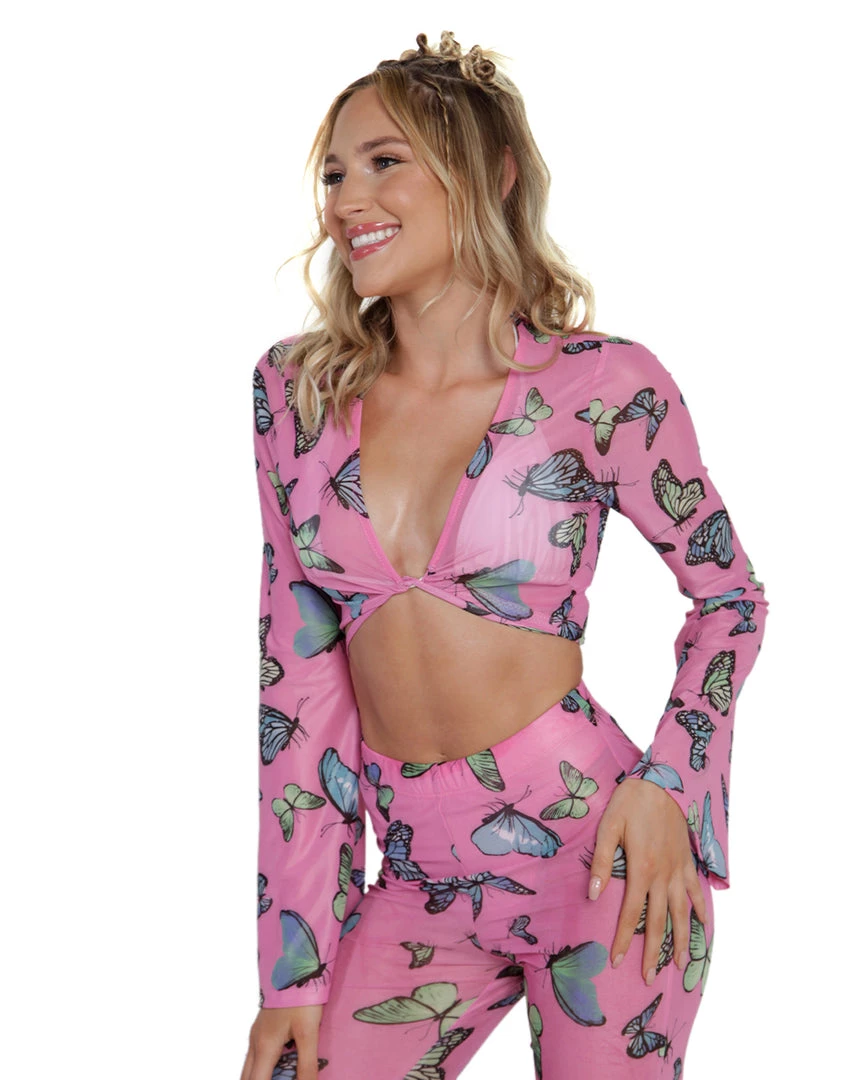 Cherry Mellow, Inc. Tops Butterfly Groove Mesh Front Tie Crop Top 11 Cherry Mellow, Inc. Tops Butterfly Groove Mesh Front Tie Crop Top