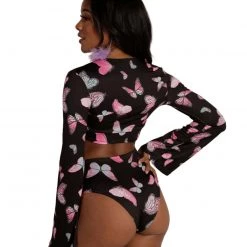 Cherry Mellow, Inc. Clothing Cloudy Butterfly Dreamz Tie-Front Long Sleeve Top