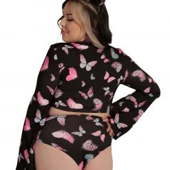 Cherry Mellow, Inc. Clothing Cloudy Butterfly Dreamz Tie-Front Long Sleeve Top