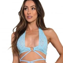 OhYes Cotton Candy Craze Rhinestone O-Ring Halter Top Tops