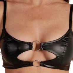 OhYes Dark Matter Faux Leather O-Ring Bralette Clothing