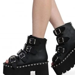 Shoes Demonia Back To Black Metal-Studded Ankle Boots 8 Shoes Demonia Back To Black Metal-Studded Ankle Boots