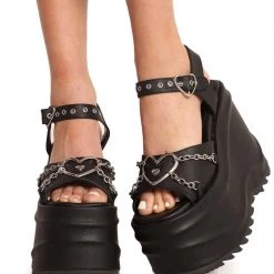 Demonia Cross My Heart Platform Sandals Shoes