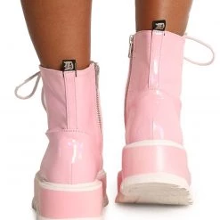 Demonia Life In Pink Holo Lace-Up Platform Boots New Arrivals