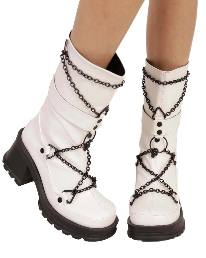 Demonia No Trespassing Metal Chain Platform Boots Shoes 5 Demonia No Trespassing Metal Chain Platform Boots Shoes