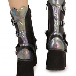 Shoes Demonia Rainbow Foil Platform Boots 9 Shoes Demonia Rainbow Foil Platform Boots