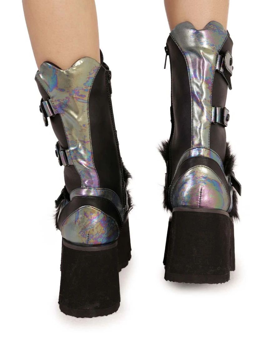 Shoes Demonia Rainbow Foil Platform Boots 6 Shoes Demonia Rainbow Foil Platform Boots