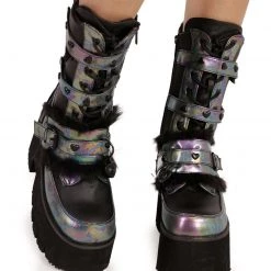 Shoes Demonia Rainbow Foil Platform Boots 8 Shoes Demonia Rainbow Foil Platform Boots