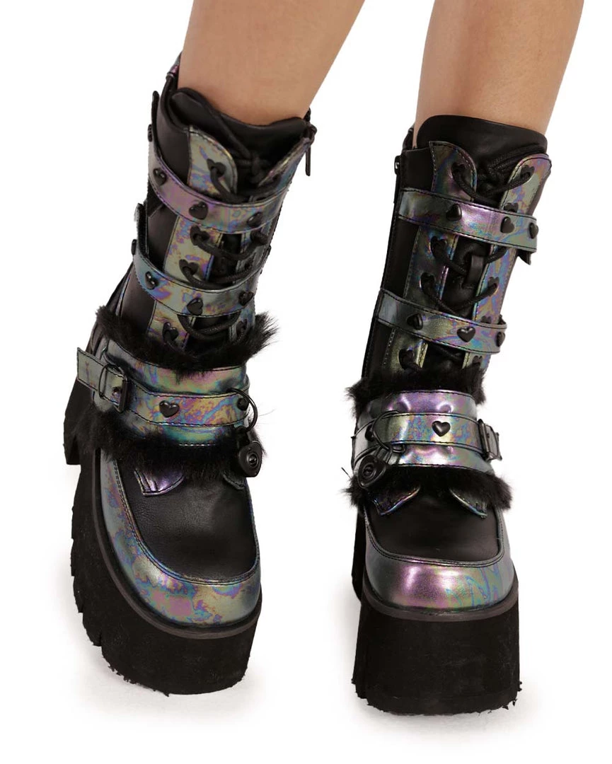 Shoes Demonia Rainbow Foil Platform Boots 5 Shoes Demonia Rainbow Foil Platform Boots