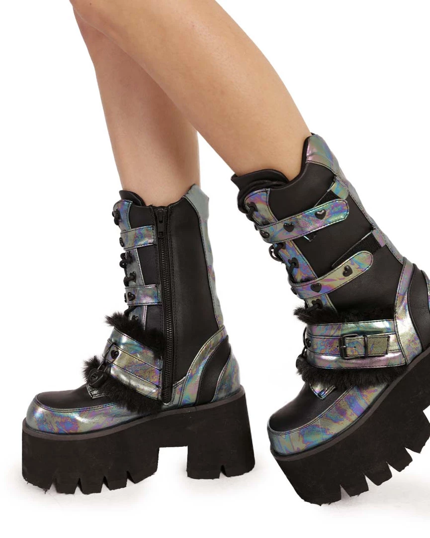 Shoes Demonia Rainbow Foil Platform Boots 3 Shoes Demonia Rainbow Foil Platform Boots