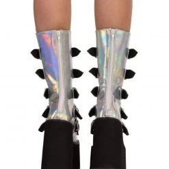 Demonia Silver Hologram Vegan Leather Boots 7 Demonia Silver Hologram Vegan Leather Boots