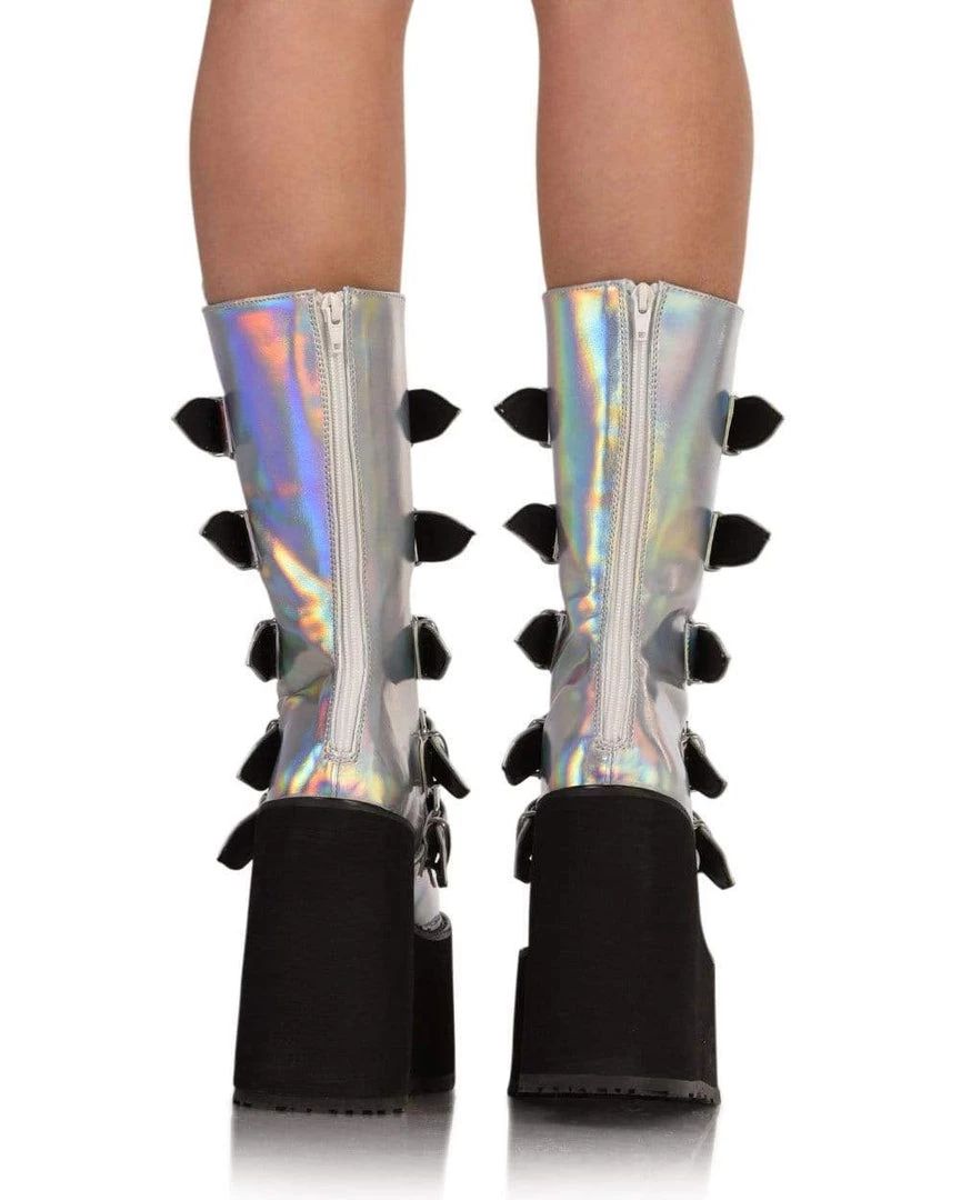 Demonia Silver Hologram Vegan Leather Boots 5 Demonia Silver Hologram Vegan Leather Boots
