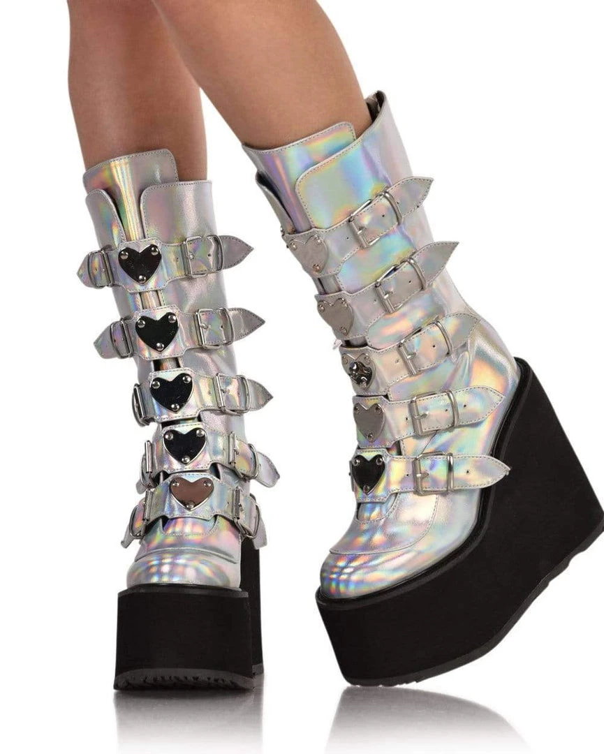Demonia Silver Hologram Vegan Leather Boots 4 Demonia Silver Hologram Vegan Leather Boots