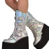 Demonia Silver Hologram Vegan Leather Boots 1 Demonia Silver Hologram Vegan Leather Boots