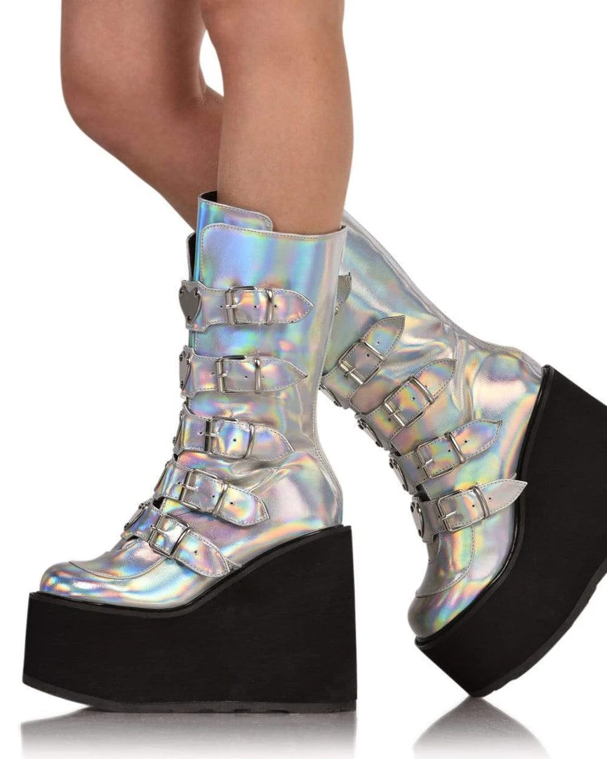 Demonia Silver Hologram Vegan Leather Boots 3 Demonia Silver Hologram Vegan Leather Boots