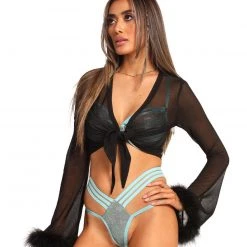 Charming Bunny New Arrivals Fabulicious Marabou Long Sleeve Crop Top