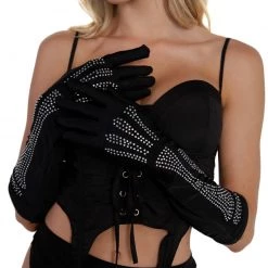 Leg Avenue Fashionably Late Rhinestone Bone Gloves