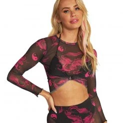 Rock & Rose Finding Balance Yin Yang Long Sleeve Mesh Top