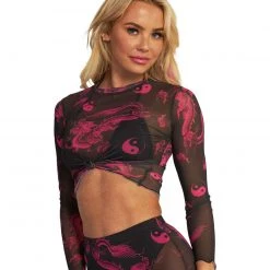Rock & Rose Finding Balance Yin Yang Long Sleeve Mesh Top
