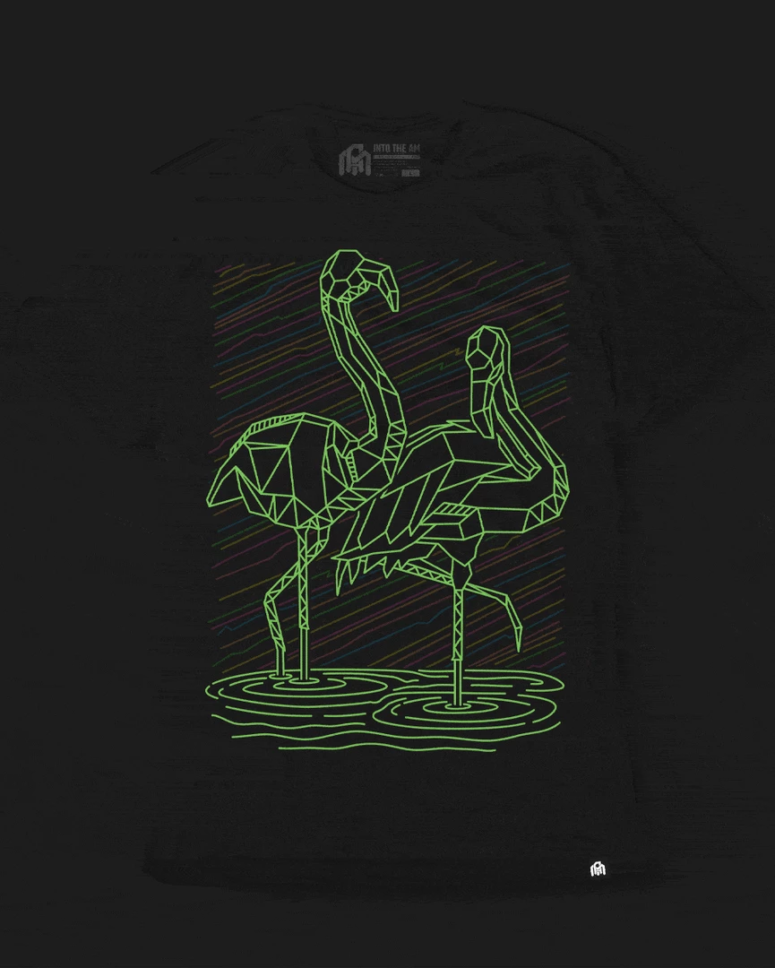 INTO THE AM Tops & Outerwear Fractal Flamingos Glow-in-the-Dark Tee 4 INTO THE AM Tops & Outerwear Fractal Flamingos Glow-in-the-Dark Tee
