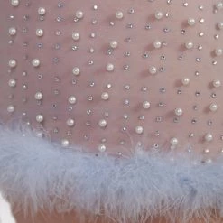 Hot & Delicious Black Bead New Arrivals Glamour Girl Pearl Studded Marabou Skirt Set