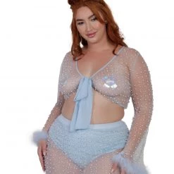 Hot & Delicious Black Bead New Arrivals Glamour Girl Pearl Studded Marabou Skirt Set