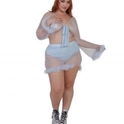 Hot & Delicious Black Bead New Arrivals Glamour Girl Pearl Studded Marabou Skirt Set