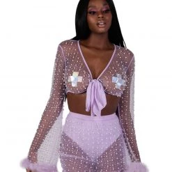 Hot & Delicious Black Bead New Arrivals Glamour Girl Pearl Studded Marabou Skirt Set