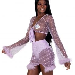 Hot & Delicious Black Bead New Arrivals Glamour Girl Pearl Studded Marabou Skirt Set